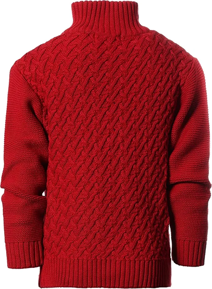 Mock Neck Pullover Knitted Sweater - Red