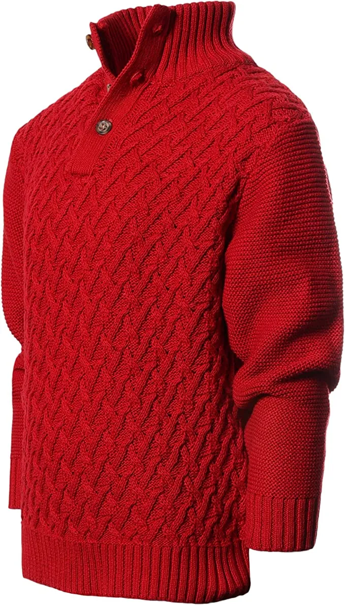 Mock Neck Pullover Knitted Sweater - Red