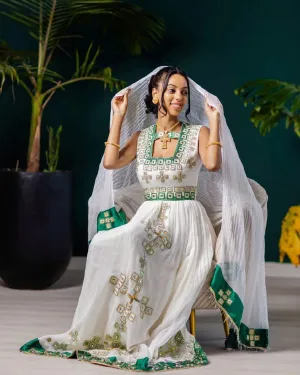 Modern Beaded Habesha Dress A Symphony of Green Beauty Ethiopian Habesha Dress