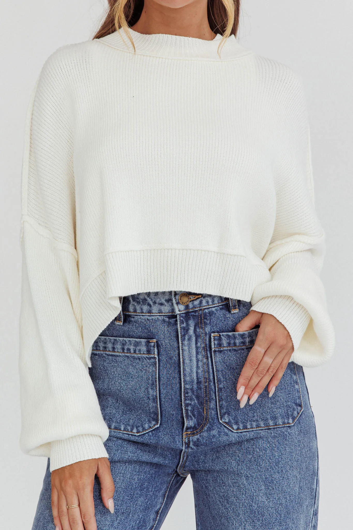 Morning Frost Crop Ribbed Knit Sweater White