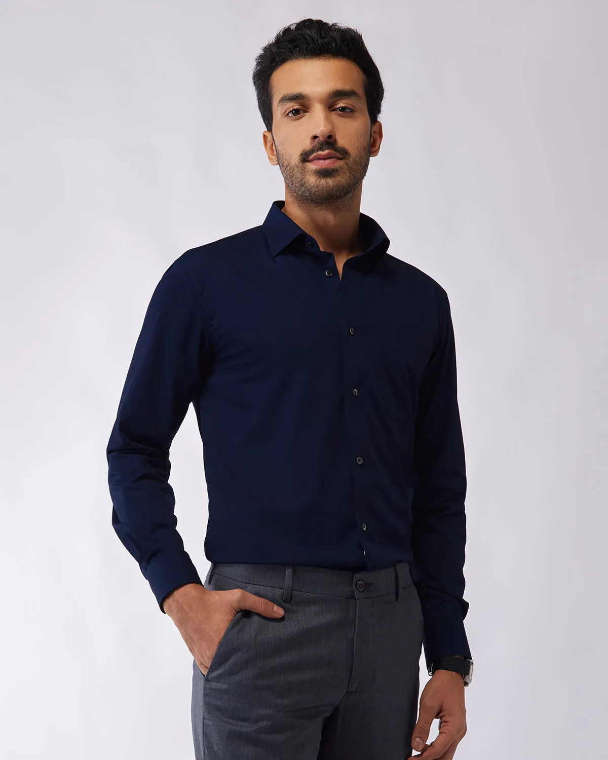 Navy Wrinkle Free Stretch Shirt