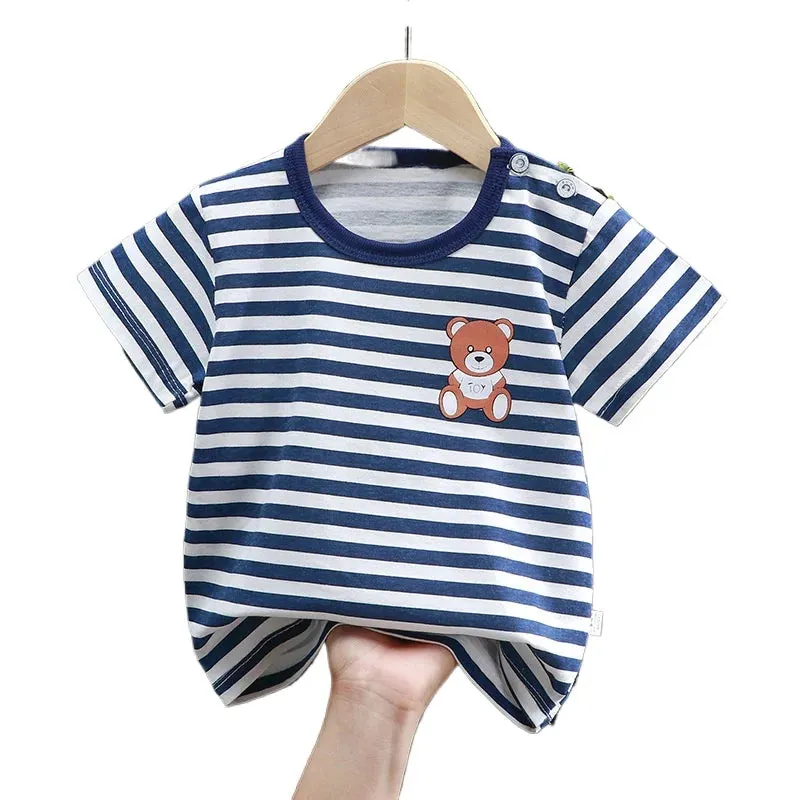 New Arrival Pure Cotton T-Shirt for Baby Girls and Boys, Summer Tee for Toddlers, Striped Short Sleeve Top  Ropa De Niña