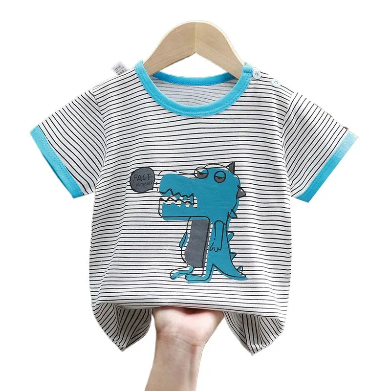 New Arrival Pure Cotton T-Shirt for Baby Girls and Boys, Summer Tee for Toddlers, Striped Short Sleeve Top  Ropa De Niña