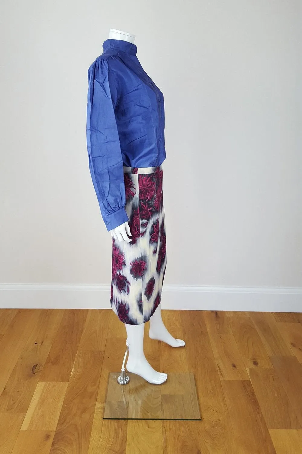 NO. 21 ALESSANDRO DELL'ACQUA Floral Print Satin Pencil Skirt (UK 8)