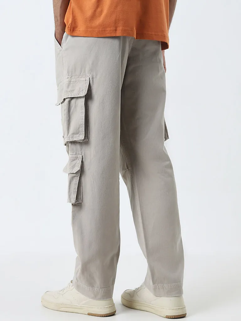 Nuon Beige Cargo-Style Relaxed-Fit Mid-Rise Cotton Chinos