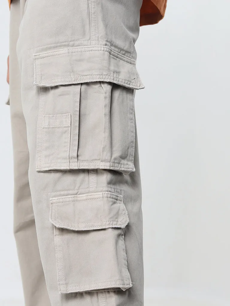 Nuon Beige Cargo-Style Relaxed-Fit Mid-Rise Cotton Chinos