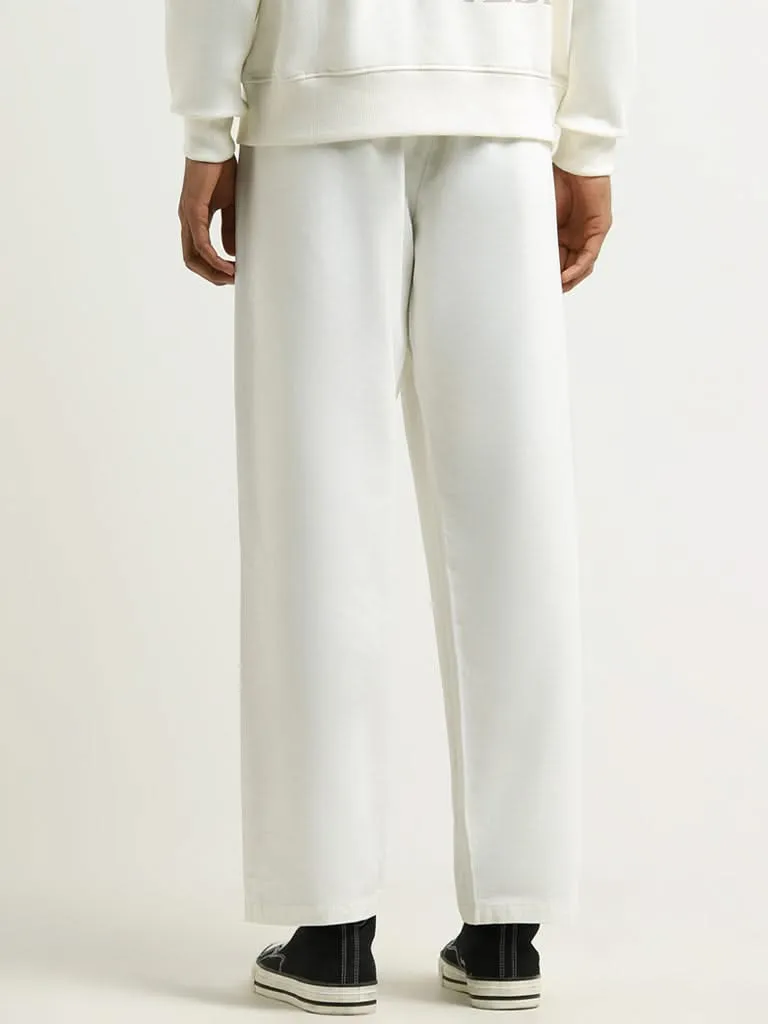 Nuon Off-White Mid Rise Cotton Relaxed Fit Chinos