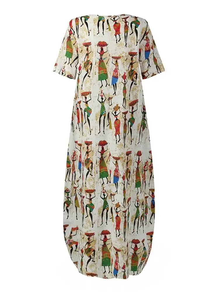 O-Neck ZANZEA Stylish Cartoon Print Casual Maxi Dress