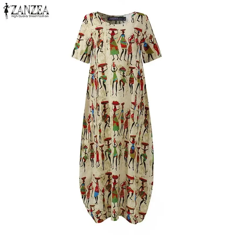 O-Neck ZANZEA Stylish Cartoon Print Casual Maxi Dress