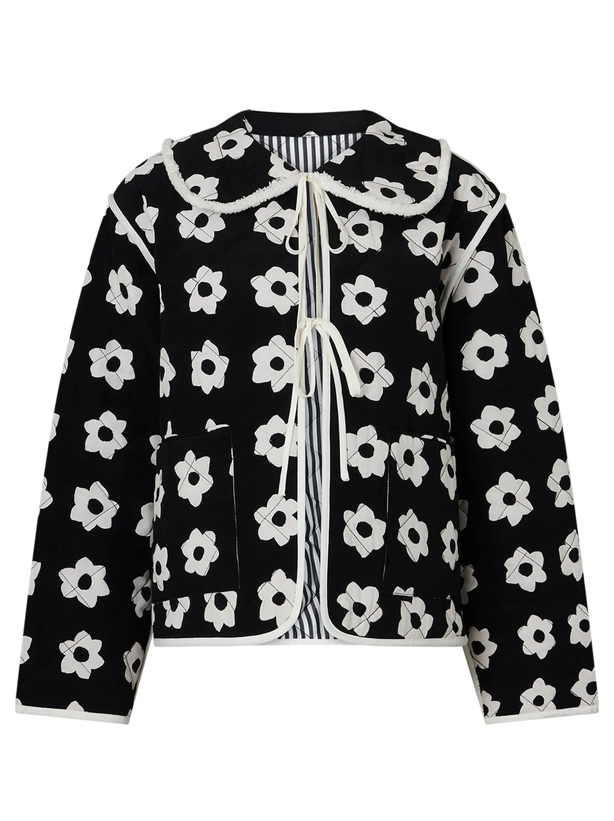 Piper Black Tiled Floral Reversible Quilted Jacket