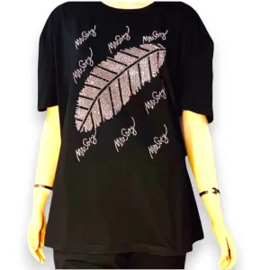 Plus Size Black Diamond Feathered T-shirt