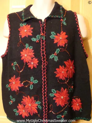 Poinsettia Themed Festive Christmas Sweater Vest