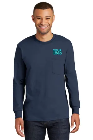 Port & Company Tall Long Sleeve Branded Essential Pocket Tee's, Navy