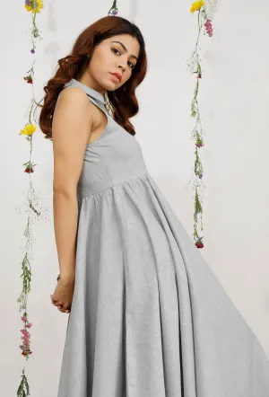 Powder Blue Khadi Cotton Shirt Halter Neck Dress