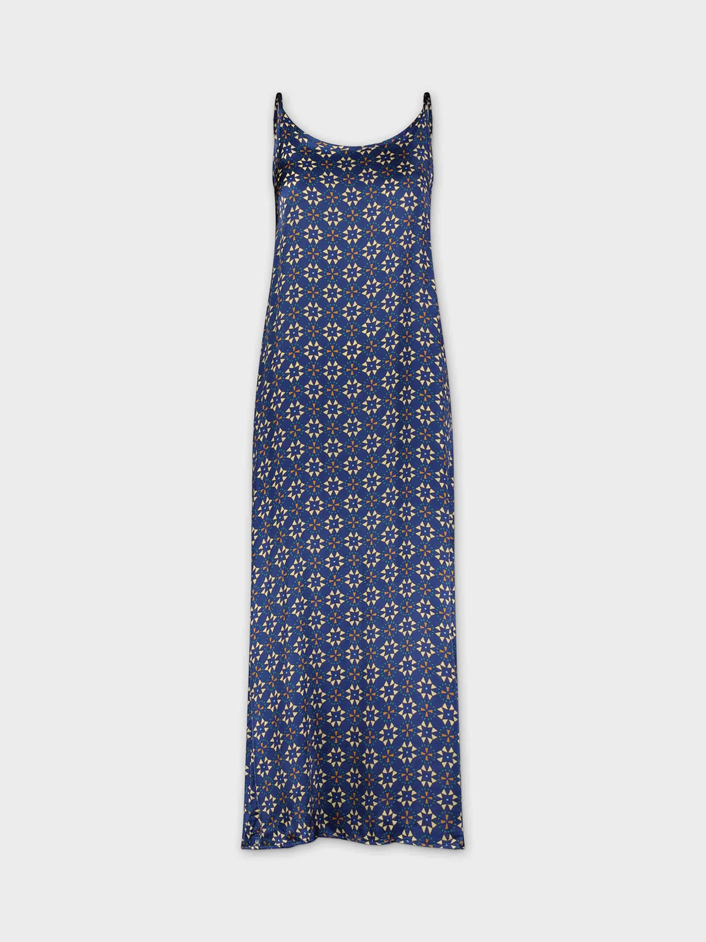 Printed  Slip Dress-Blue Triangle