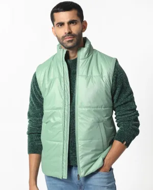 Rare Rabbit Men's Colson Light Green Quilted High Neck Sleeveless Puffer Jacket