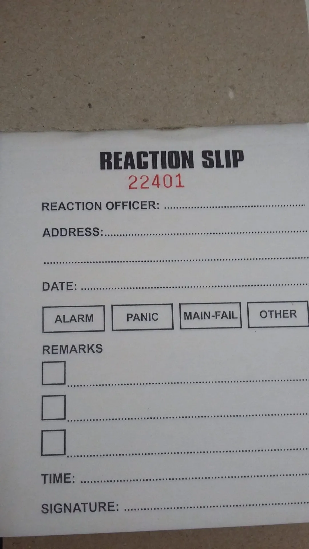 REACTION SLIP BOOK