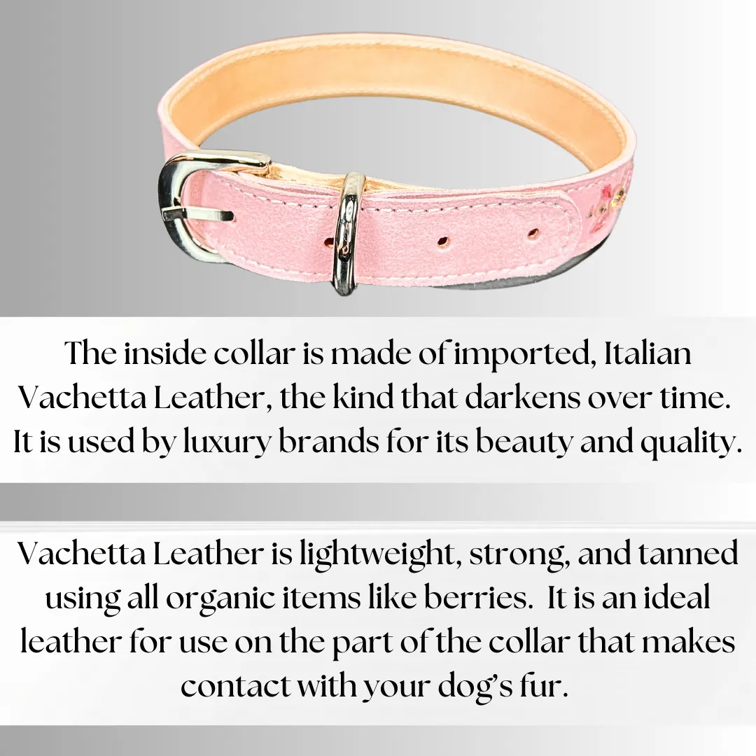 Retro Suede Designer Dog Collar -Light Pink