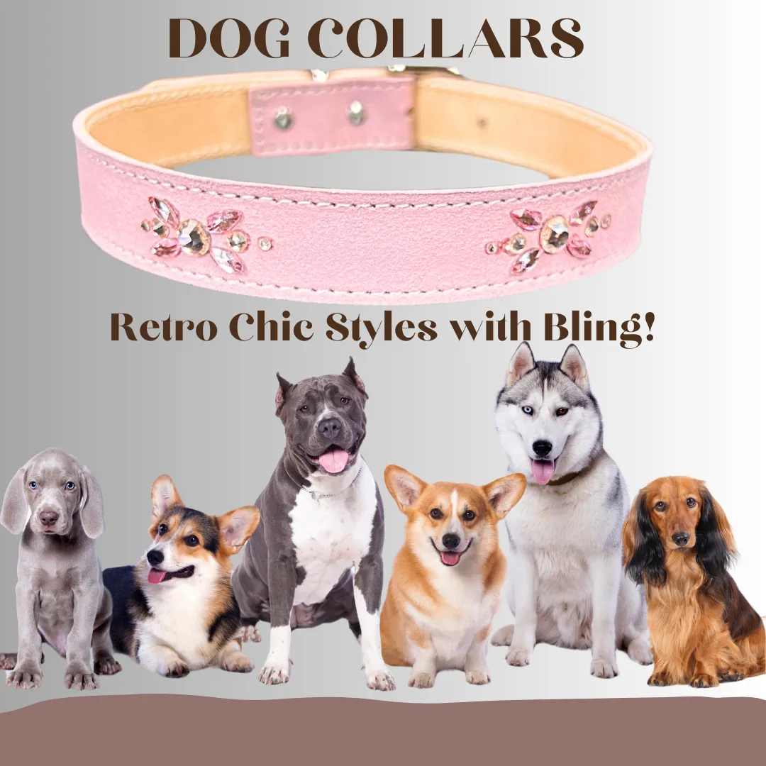 Retro Suede Designer Dog Collar -Light Pink