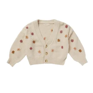 Rylee   Cru Boxy Crop Cardigan - Natural Fall Flowers