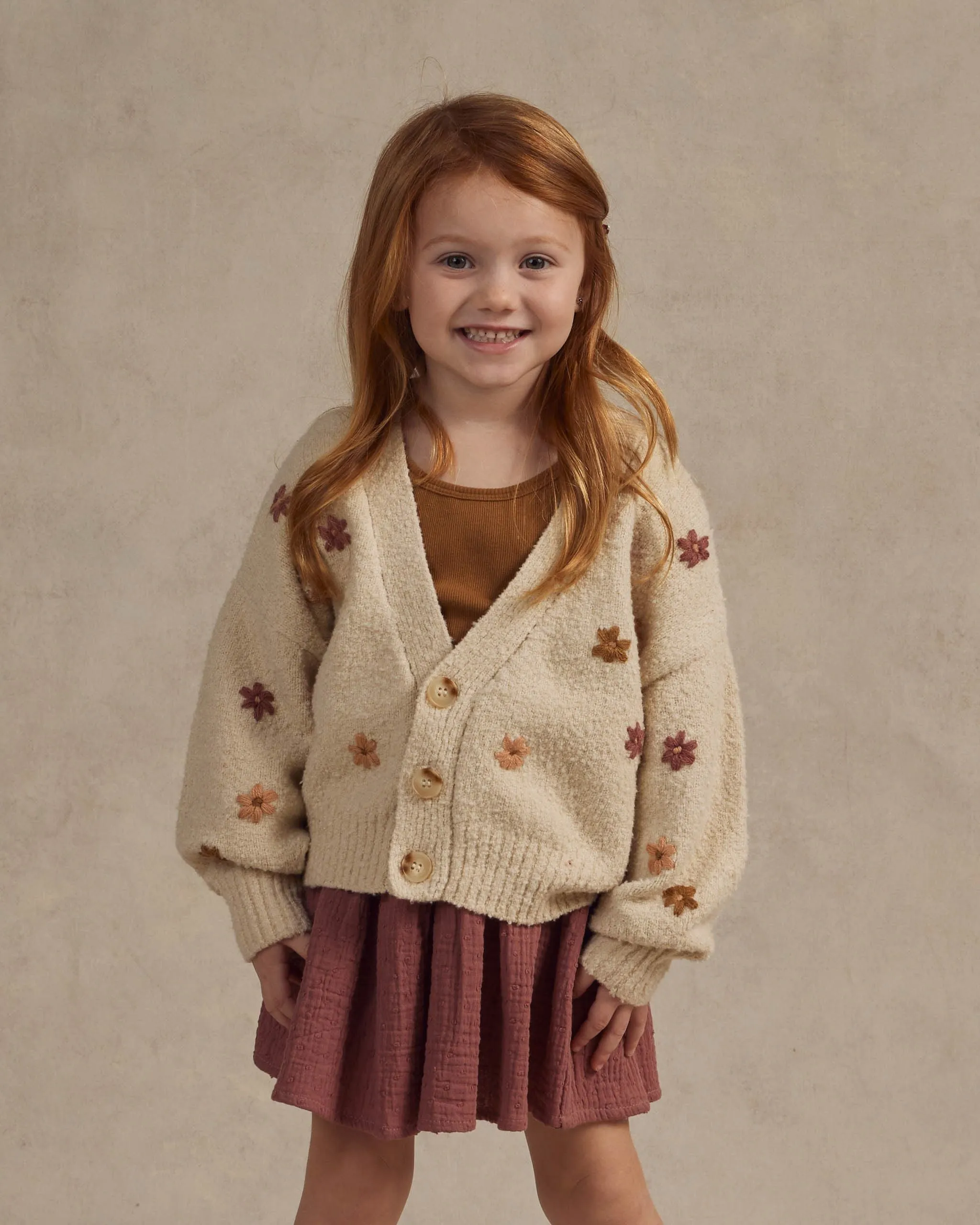 Rylee   Cru Boxy Crop Cardigan - Natural Fall Flowers