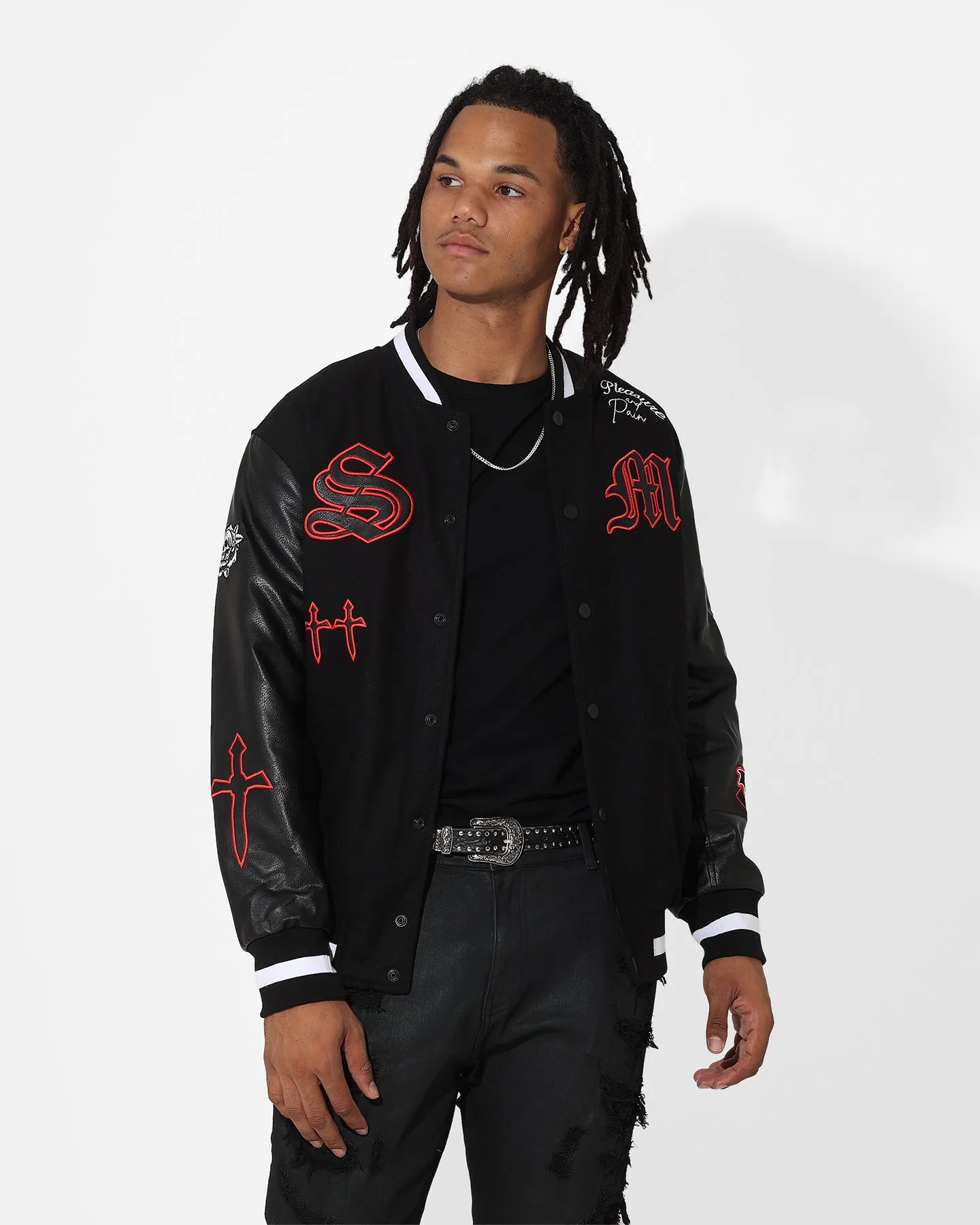 Saint Morta Graveyard Varsity Jacket Black/Red/White