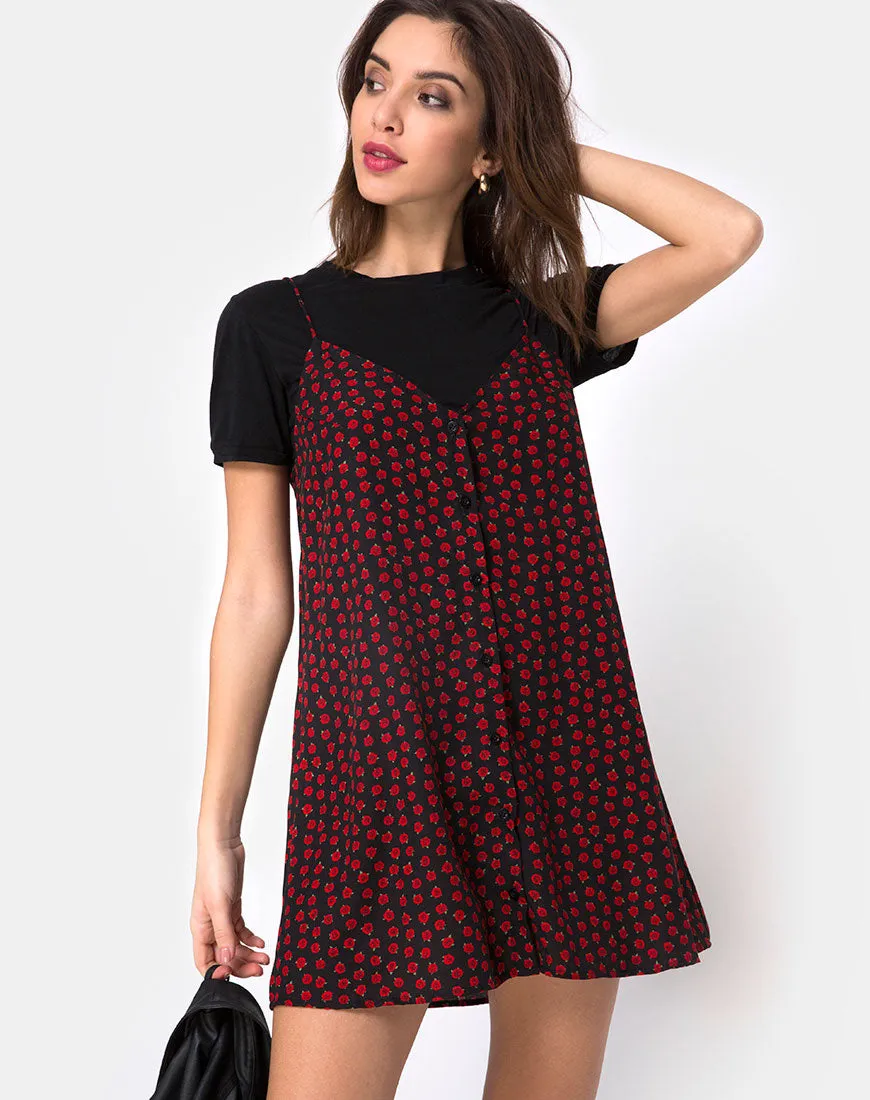 Sanna Slip Dress in Dotty Rose Black