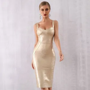 sd-hk Gold Cocktail Dress Vneck Sleeveless Short Bandage Dress