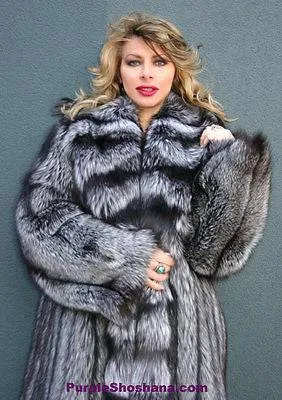 Sensational Solid Silver Fox Canadian Fur Coat 94" Sweep M/L