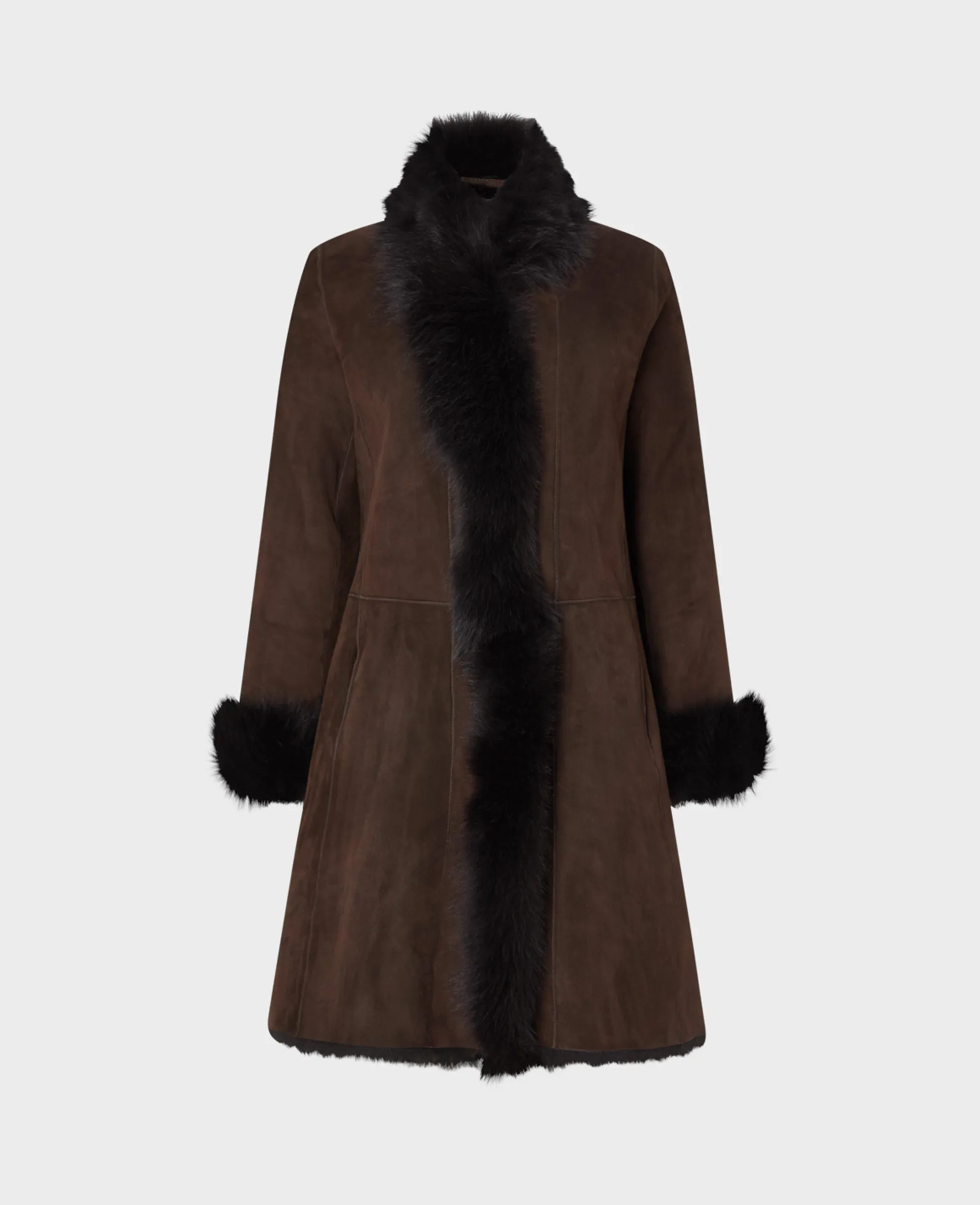 Shearling Fur Trim Coat