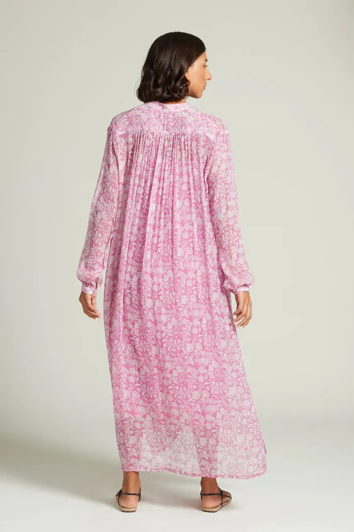 Silk Long Sleeve Button Down Maxi Dress in Mulberry