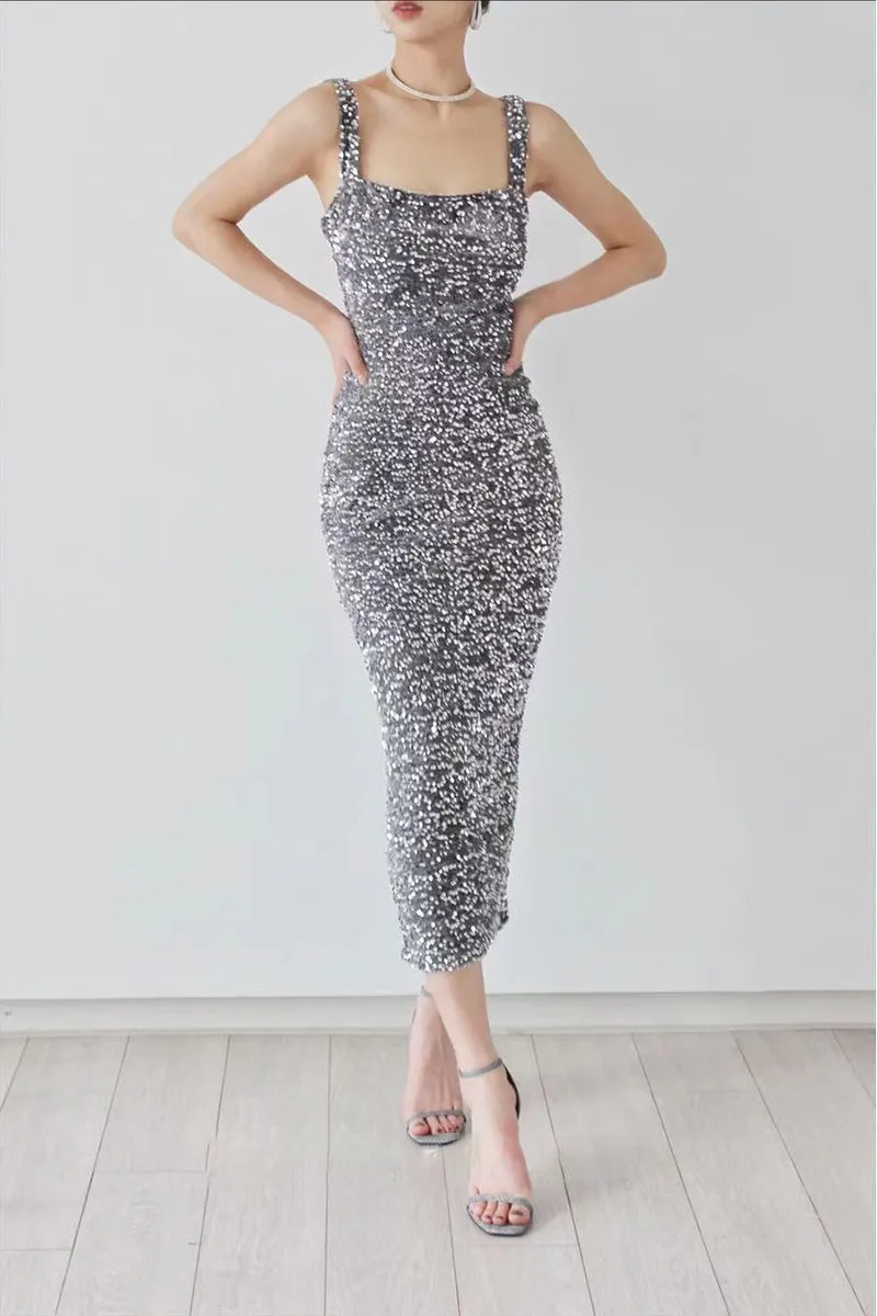 Silver-toned Slip Sequin Dress