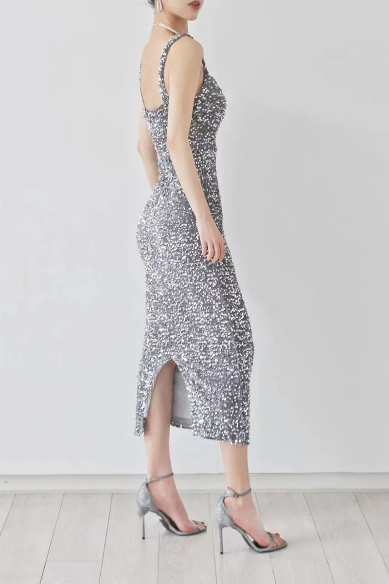 Silver-toned Slip Sequin Dress