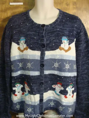 Snowmen Slipping and Sliding Funny Christmas Sweater