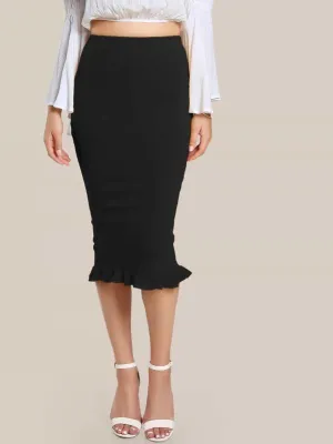 Split Ruffle Hem Pencil Skirt