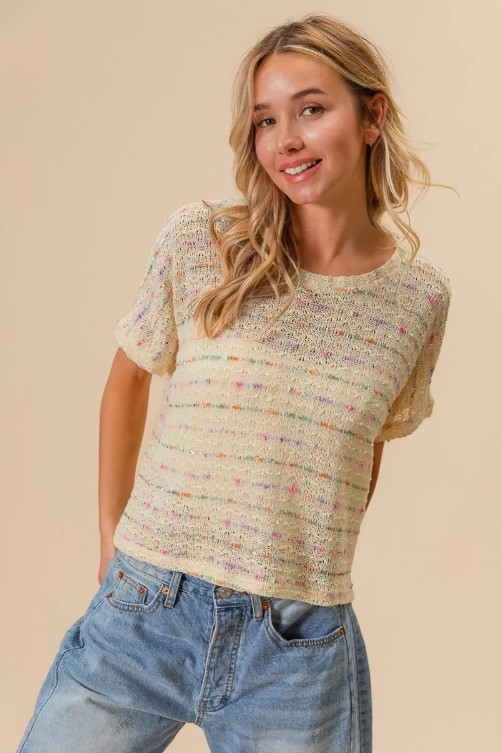 Striped Popcorn Knit Top