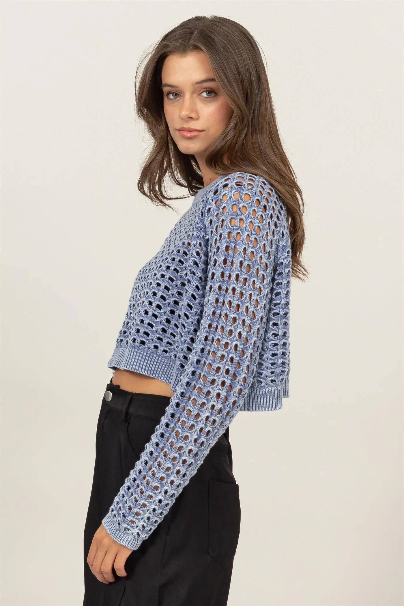 Sweater - Crop Knit 100% Cotton - Blue