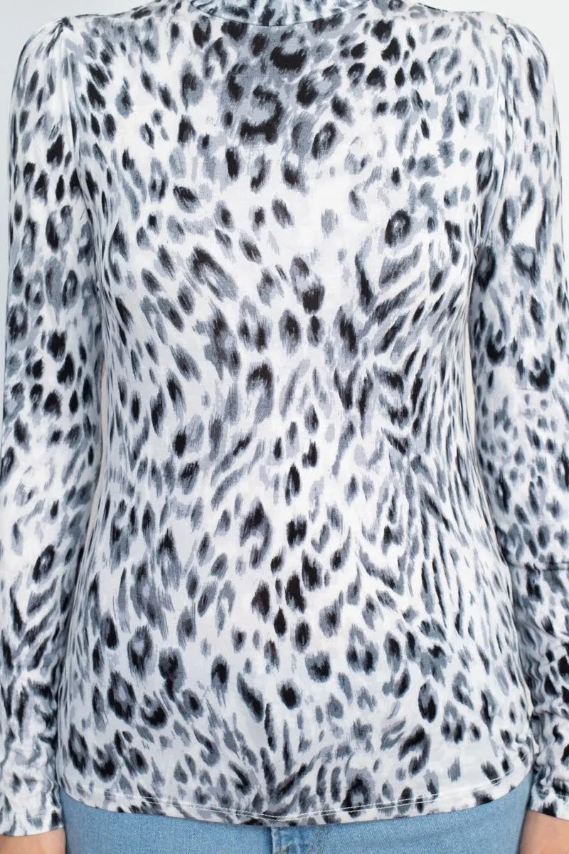 T Tahari High Neck Long Sleeve Animal Print Knit Top