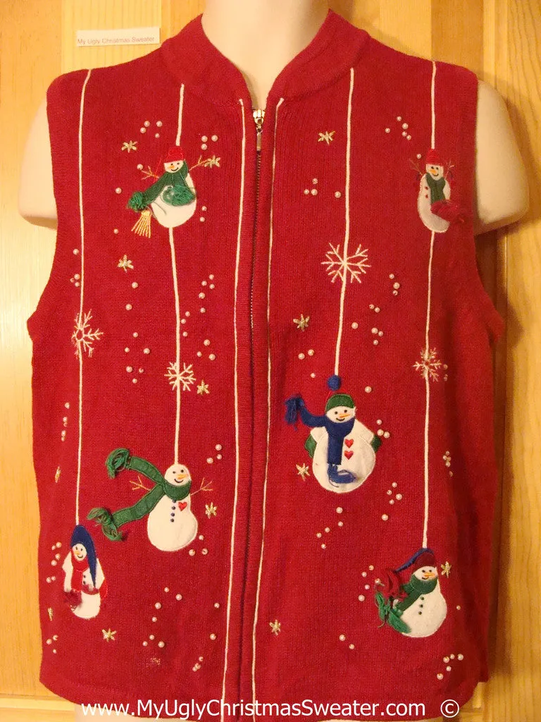 Tacky Christmas Sweater Vest with Dangling Snowmen  (f1392)