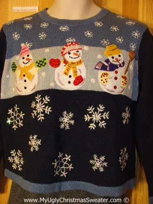 Tacky Christmas Sweater w/ Fun Snowman Friends & Snowflakes (f1226)