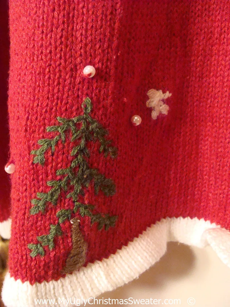 Tacky Red Christmas Sweater with Snowflakes and Snowmen (f1370)