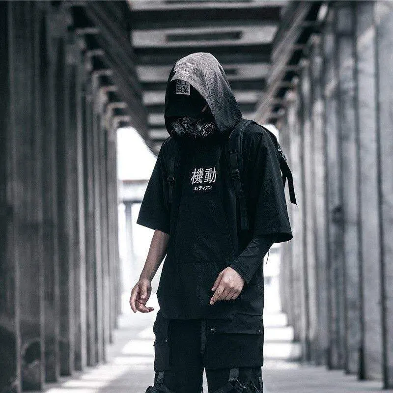 Techwear Black Hooded T-Shirt