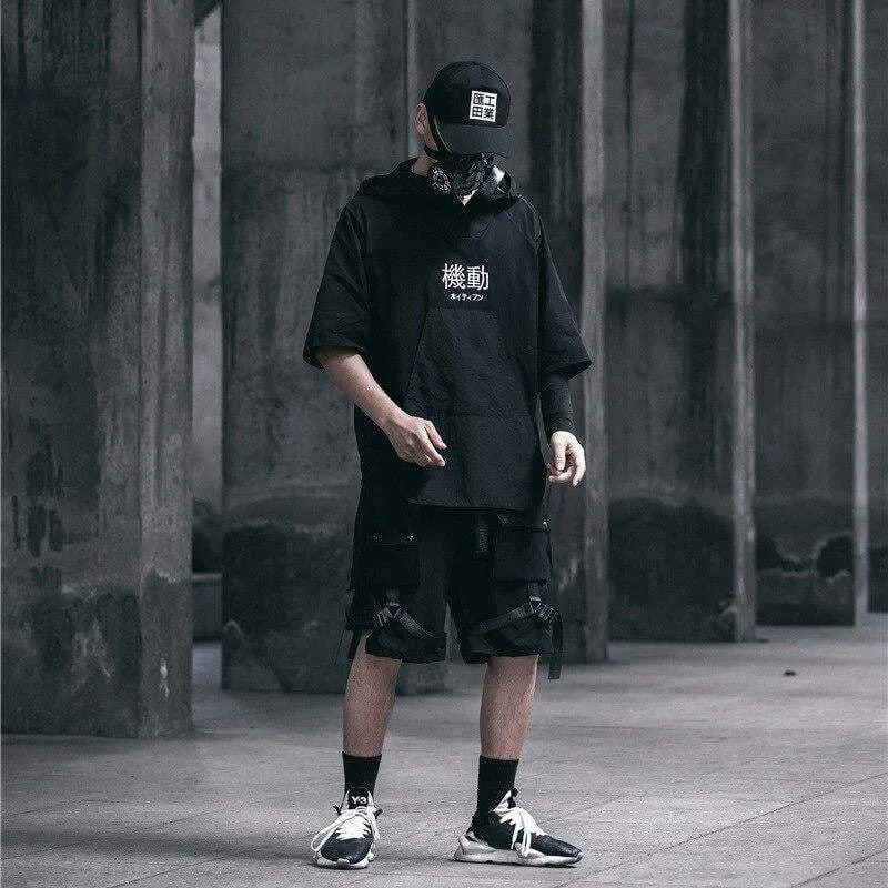 Techwear Black Hooded T-Shirt