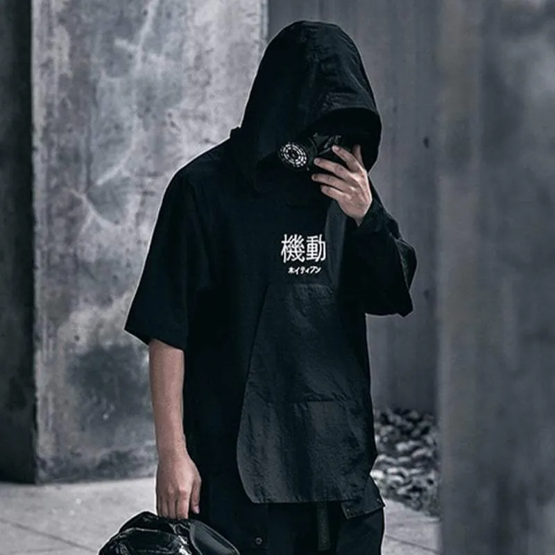 Techwear Black Hooded T-Shirt