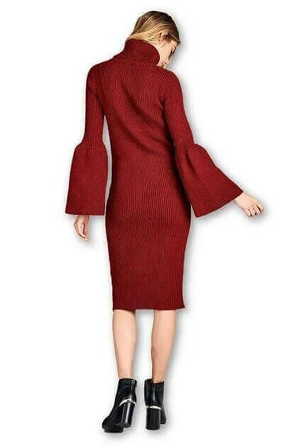 Turtleneck Sweater Dress with Bell Sleeve