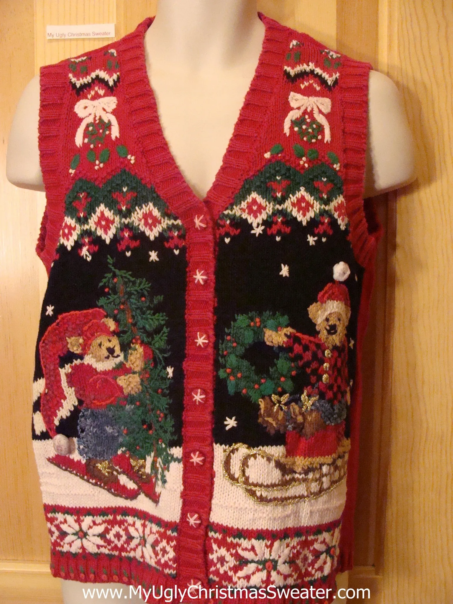 Ugly Christmas Sweater Vest Skiing Bears