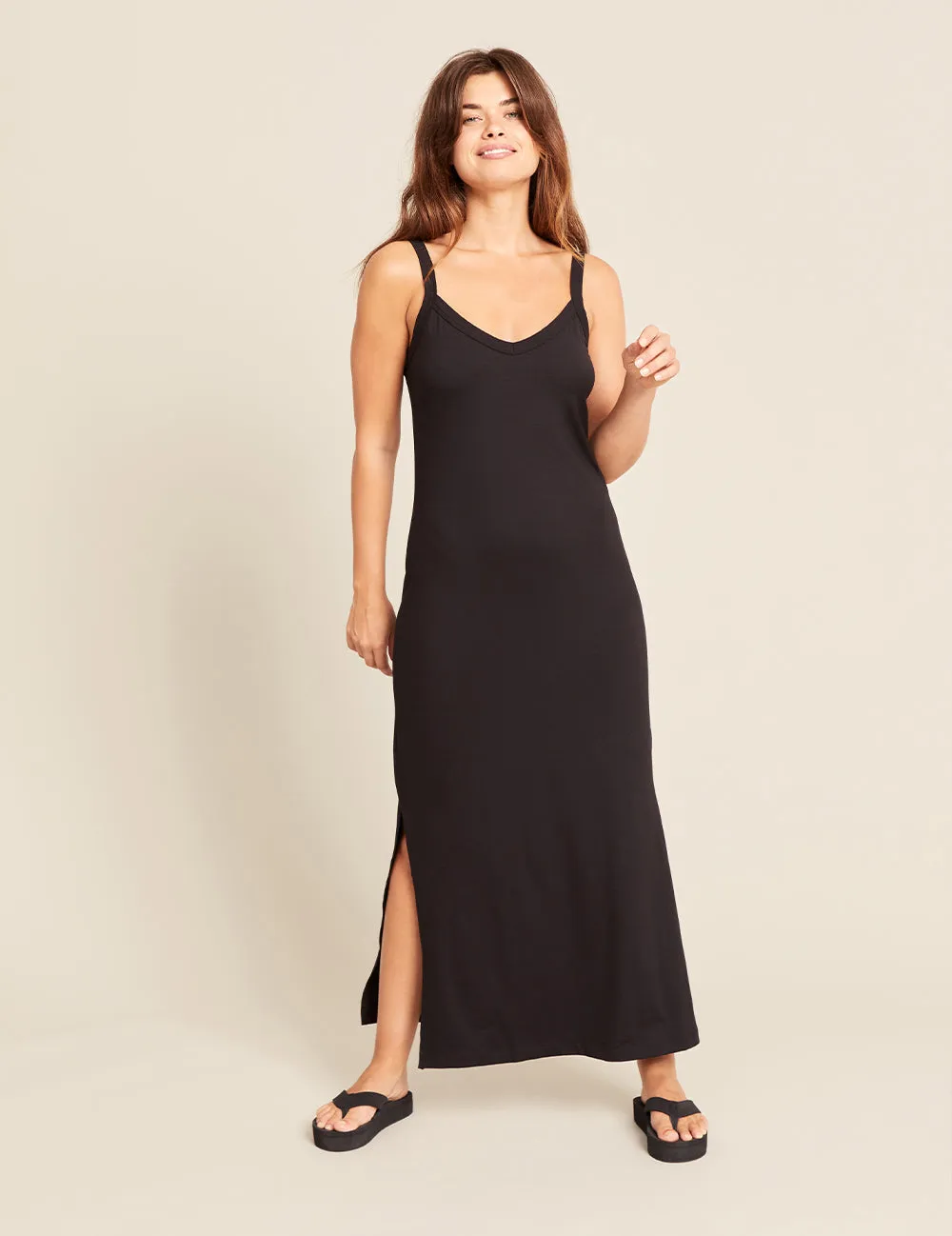 V-Neck Slip Dress - Black