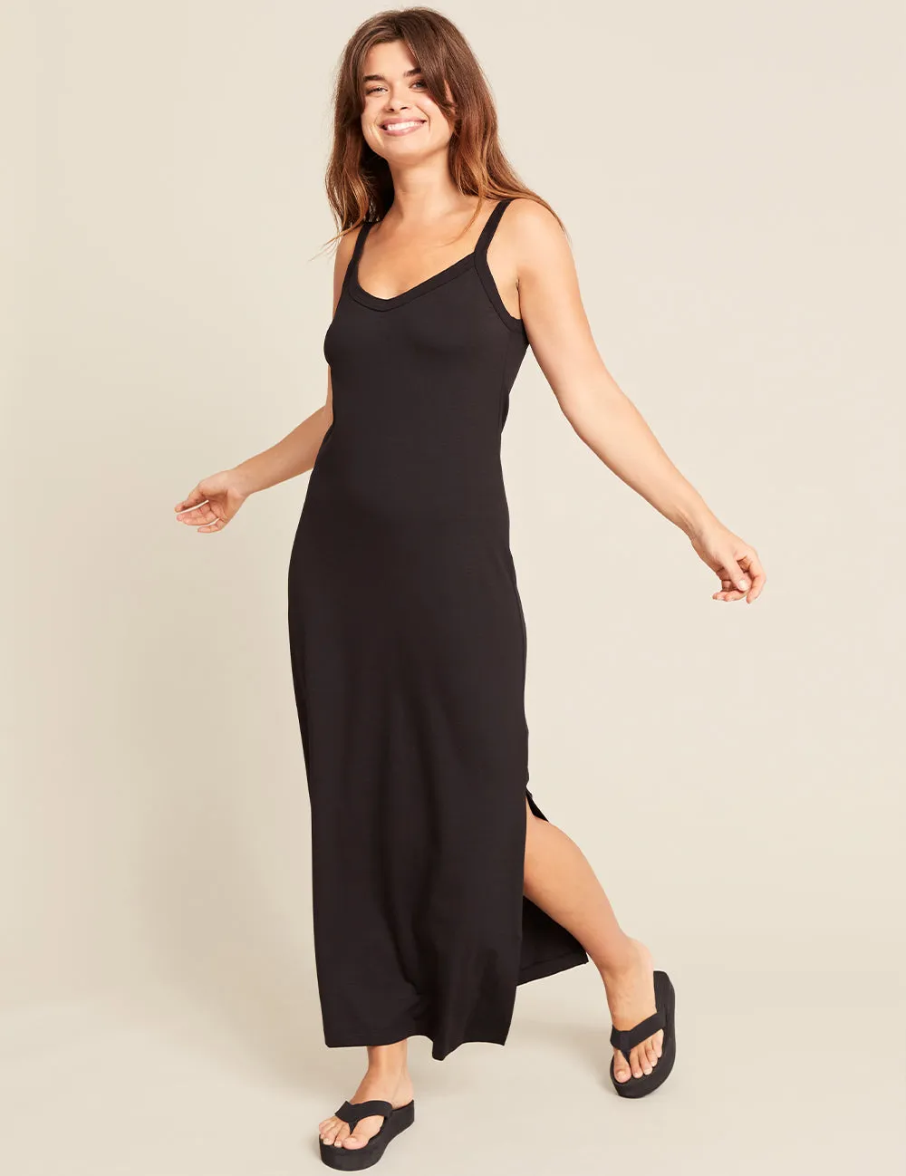 V-Neck Slip Dress - Black