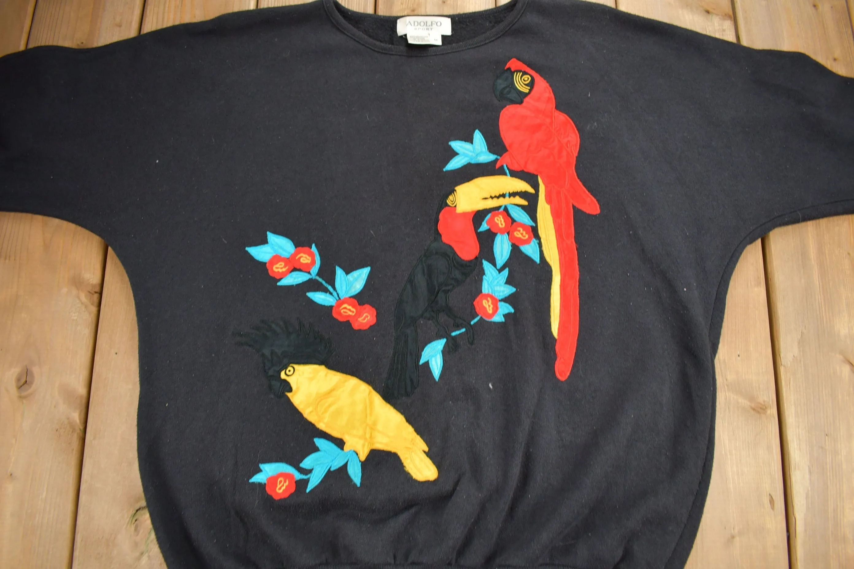 Vintage 1980s Adolfo Sport Parrot Theme Crewneck