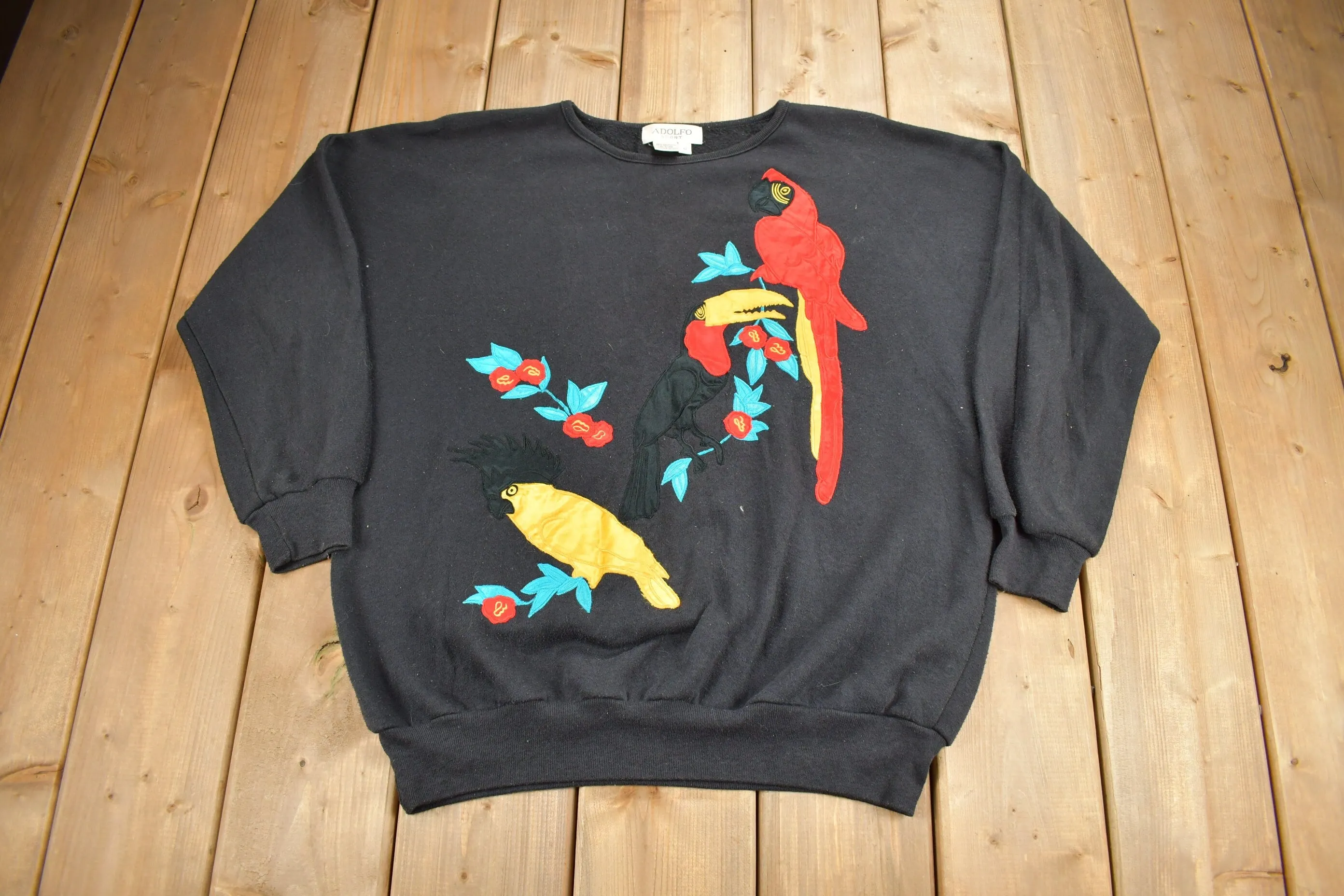 Vintage 1980s Adolfo Sport Parrot Theme Crewneck